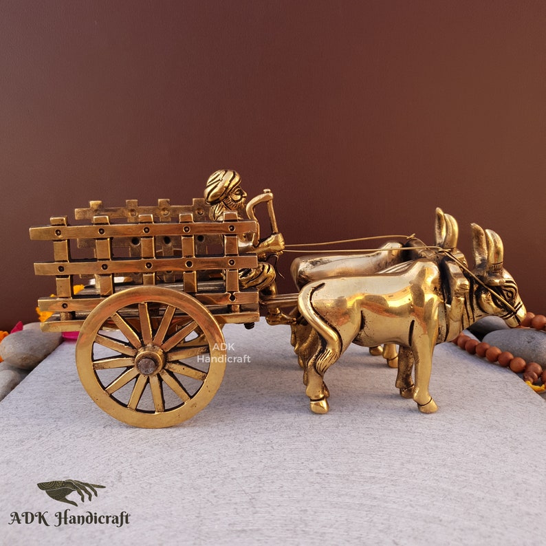 Brass Vintage Bullock Cart Showpiece, 9" Inches Indian Bailgadi, Brass Home Decor Items, Decorative Items, Indian Home Decor, Vintage Decor