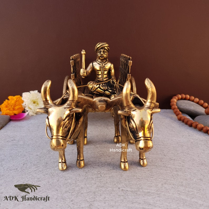 Brass Vintage Bullock Cart Showpiece, 9" Inches Indian Bailgadi, Brass Home Decor Items, Decorative Items, Indian Home Decor, Vintage Decor