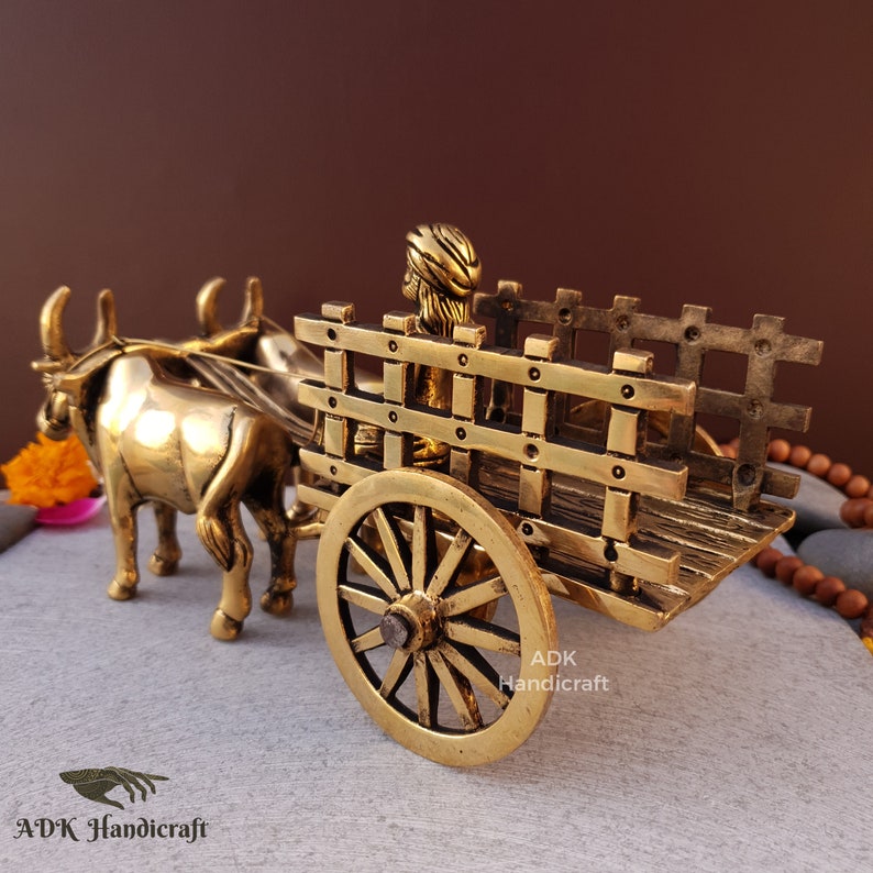 Brass Vintage Bullock Cart Showpiece, 9" Inches Indian Bailgadi, Brass Home Decor Items, Decorative Items, Indian Home Decor, Vintage Decor