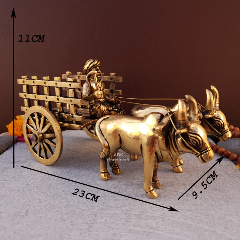 Brass Vintage Bullock Cart Showpiece, 9" Inches Indian Bailgadi, Brass Home Decor Items, Decorative Items, Indian Home Decor, Vintage Decor