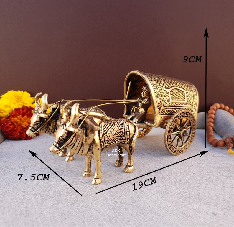 Brass Vintage Bullock Cart Showpiece, 9" Inches Indian Bailgadi, Brass Home Decor Items, Decorative Items, Indian Home Decor, Vintage Decor